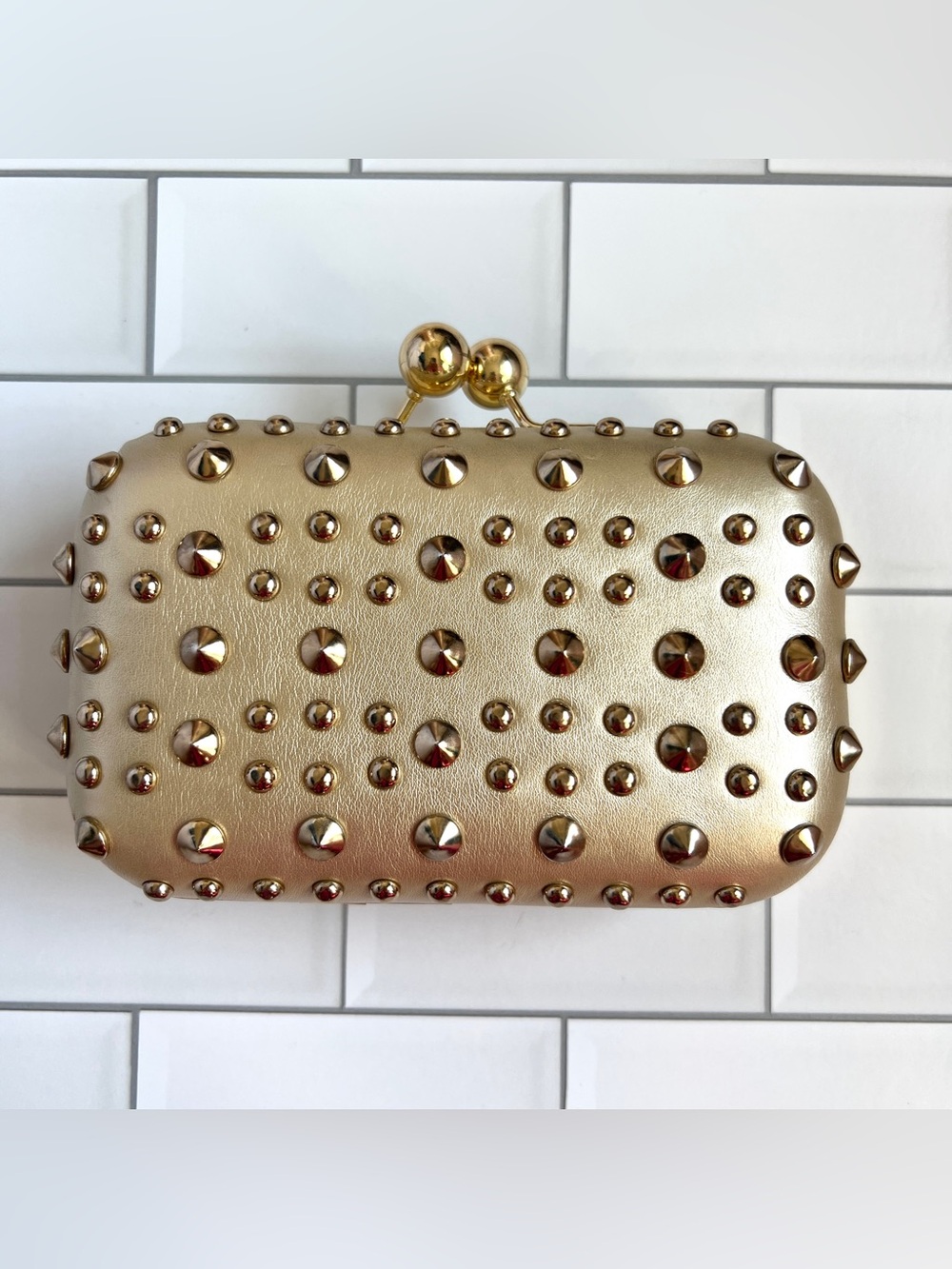 ✨ Gold Studded Clutch by MMS w/ Shoulder Chain Small Purse - Picture 3 of 9